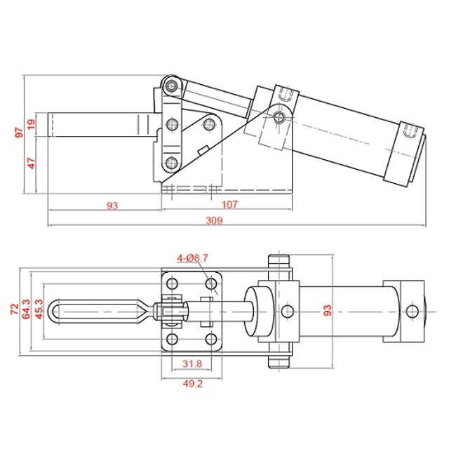 Vendita online Bloccaggio pneumatico verticale base piatta braccio regolabile 350 Kg.